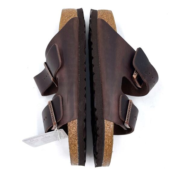 Birkenstock Arizona Sandals Habana Brown Two Strap Slides Sz 37 / 6 NARROW - Picture 7 of 8